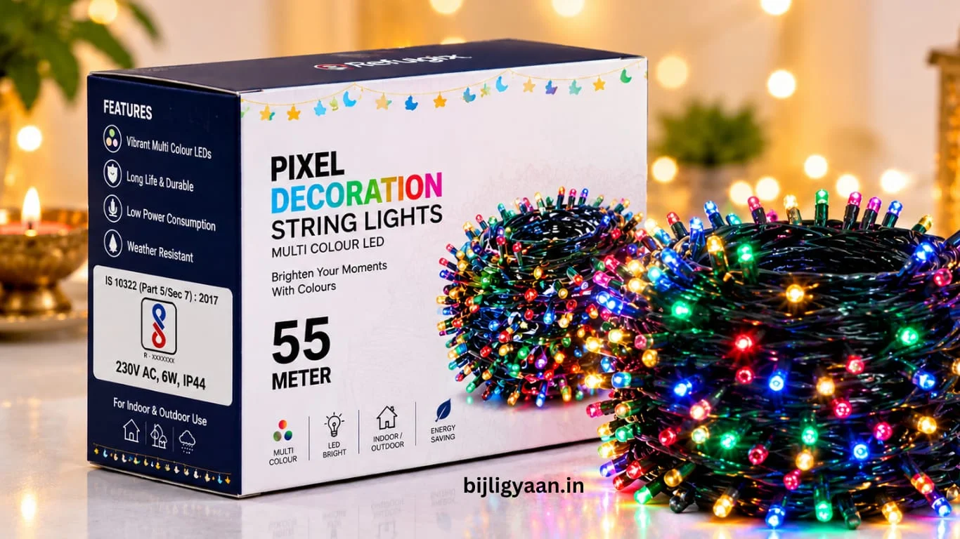 BIS mark aur IS 10322 certified Diwali LED jhalar box packaging