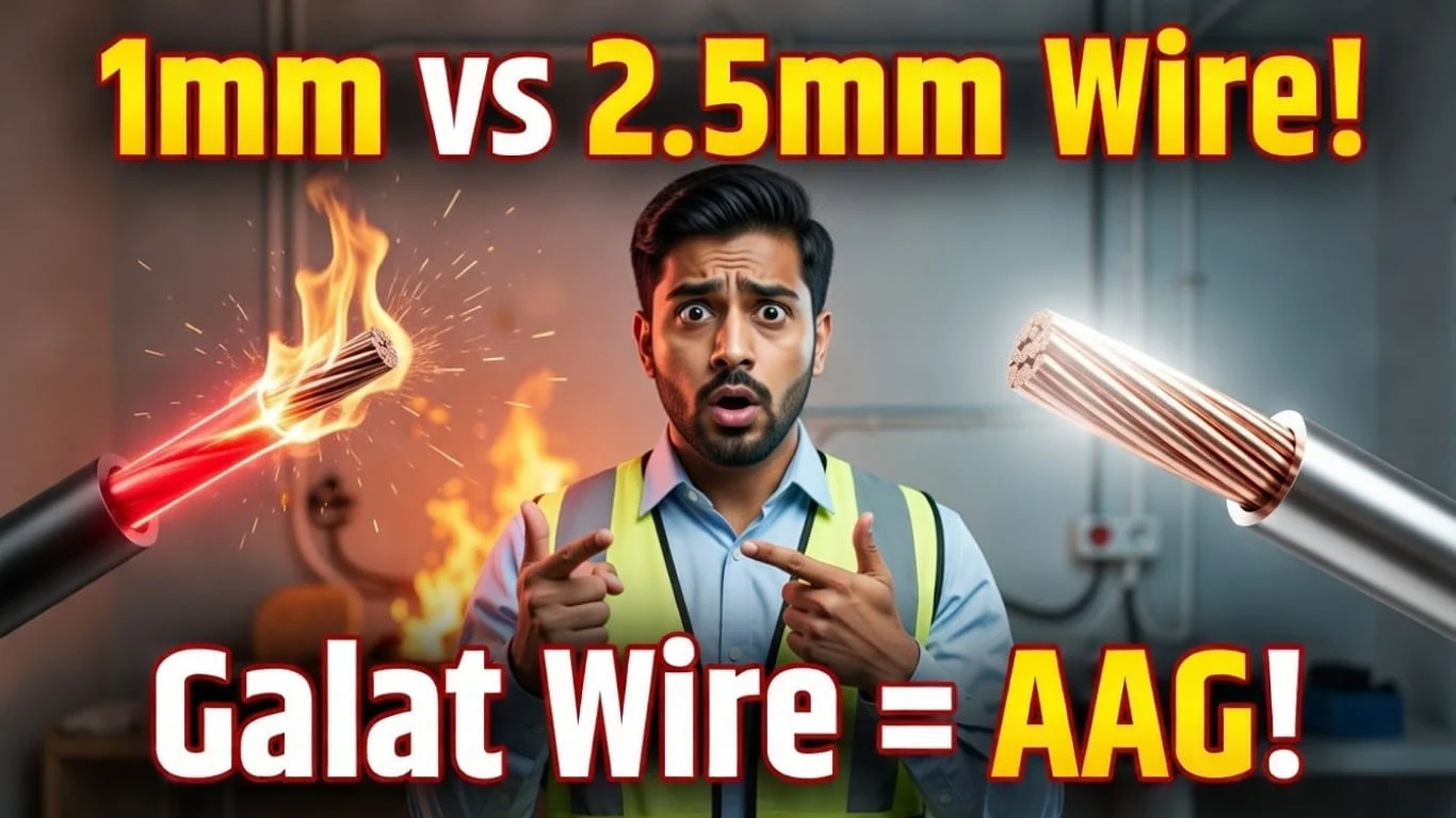 Ghar ki wiring ke liye sahi wire size guide, 1mm vs 2.5mm copper wire heating aur safety comparison