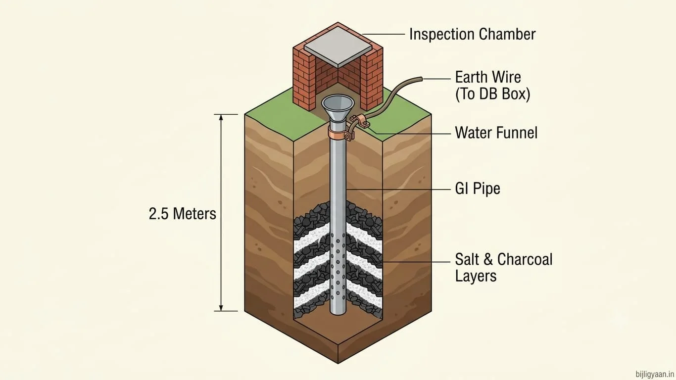 GI Pipe Earthing Diagram and Installation Method